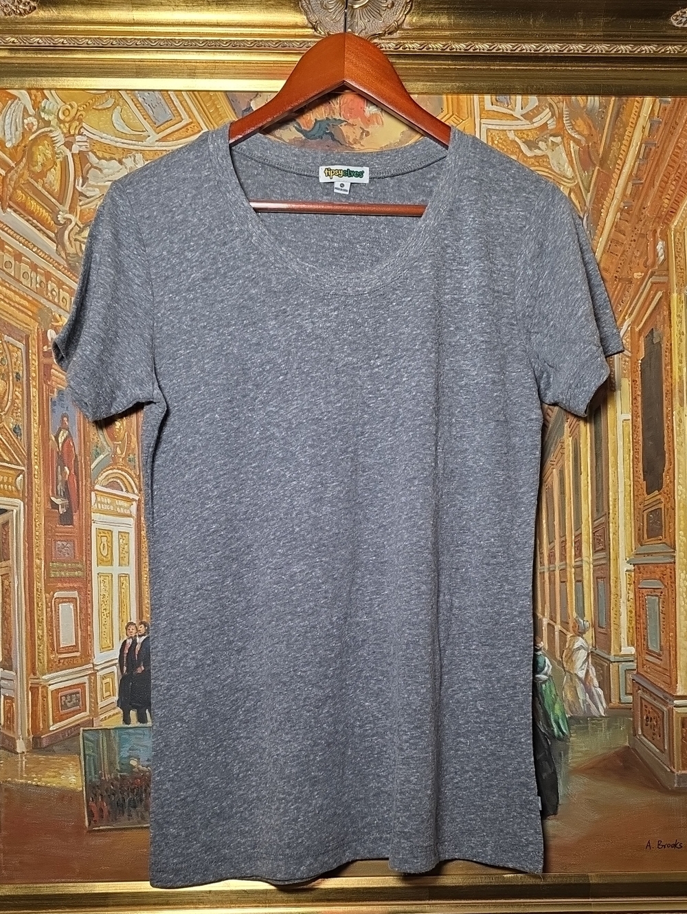 Tipsy Elves Heather Gray Scoop Neck Short Sleeve Tee, Size XL
